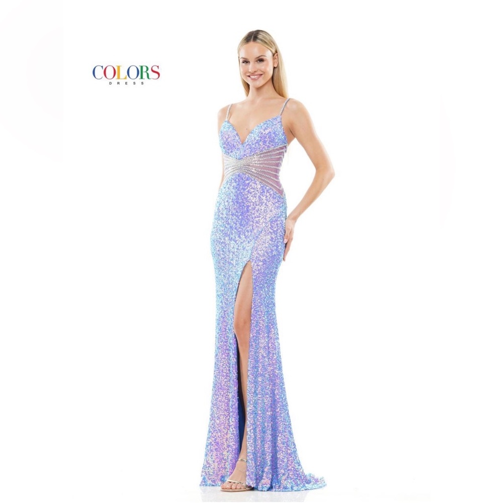 Colors Dress Women's Iridescent Blue Sequin Prom Dress